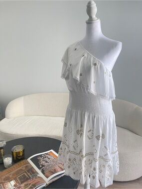 Kobi Halperin Brooklyn One Shoulder Embroidered White Mini Dress XL NWT